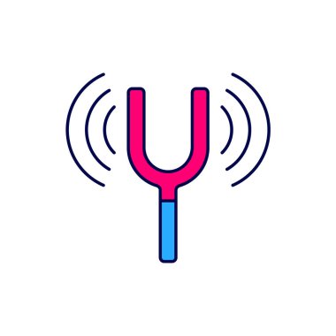 Beyaz arkaplanda izole edilmiş müzikal enstrüman simgesini ayarlamak için ana hatlı müzikal ayar çatalı. Vektör.