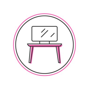 Doldurulmuş ana hatlı televizyon masası simgesi beyaz arkaplanda izole edildi. Vektör.