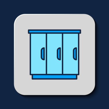 Doldurulmuş Gardırop simgesi mavi arkaplanda izole edildi. Dolap tabelası. Vektör.