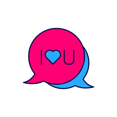 Filled outline Speech bubble with text I love you icon isolated on white background. Valentines day. Vector.