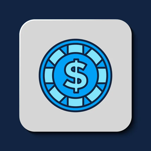 Filled Outline Casino Chip Dollar Symbol Icon Isolated Blue Background — Stock vektor