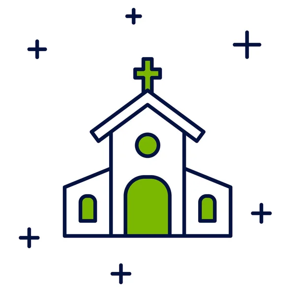 Filled Outline Church Building Icon Isolated White Background Christian Church — Stock Vector