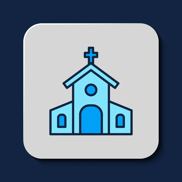 Vyplněný Obrys Budovy Kostela Ikona Izolované Modrém Pozadí Christian Church — Stockový vektor