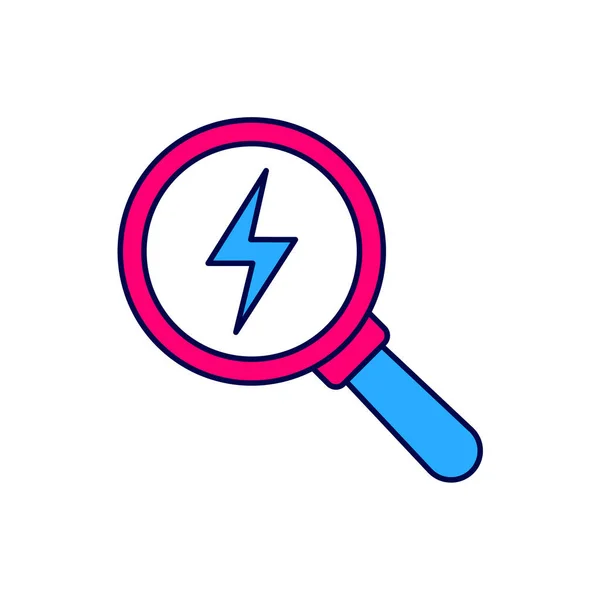 Filled Outline Magnifying Glass Lightning Bolt Icon Isolated White Background — Stock Vector