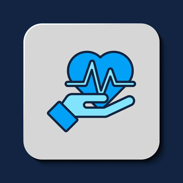 Gevulde Omtrek Hartslagpictogram Geïsoleerd Blauwe Achtergrond Hartslagteken Hartslag Icoon Cardiogram — Stockvector