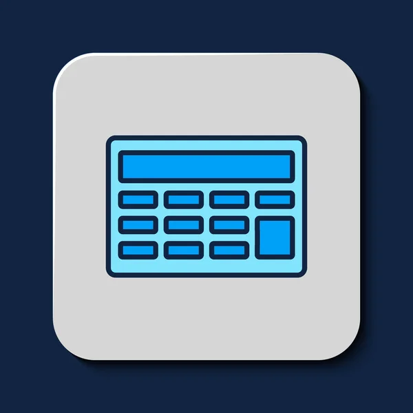 Gevulde Omtrek Calculator Pictogram Geïsoleerd Blauwe Achtergrond Boekhoudkundig Symbool Bedrijfsberekeningen — Stockvector