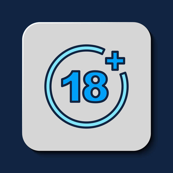 Filled outline Plus 18 movie icon isolated on blue background. Adult content. Under 18 years sign. Vector.