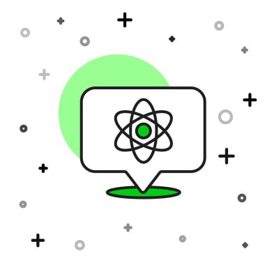 Doldurulmuş Atom simgesi beyaz arkaplanda izole edildi. Bilimin, eğitimin, nükleer fiziğin, bilimsel araştırmaların sembolü. Vektör.