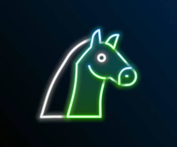 Светящаяся Неоновая Линия Значок Лошади Изолирован Черном Фоне Символ Животного — стоковый вектор