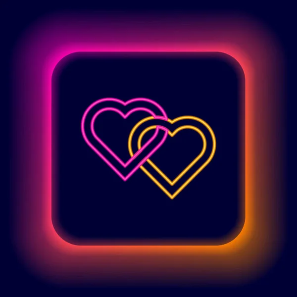 Glowing Neon Line Two Linked Hearts Icon Isolated Black Background — Stock vektor