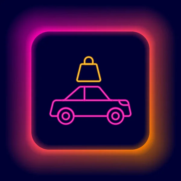 Linea Neon Incandescente Icona Assicurazione Auto Isolata Sfondo Nero Concetto — Vettoriale Stock