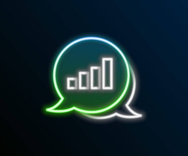 Parlayan neon hattı pasta grafiği bilgi simgesi siyah arkaplanda izole edildi. Diyagram çizelgesi. Renkli taslak konsepti. Vektör.