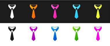 Kravat simgesini siyah ve beyaz arkaplanda izole et. Boyunbağı ve boyun bezi sembolü. Vektör.