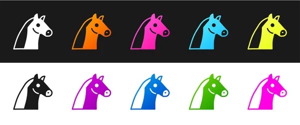 Set Horse Icon Isolated Black White Background Animal Symbol Vector — Stock Vector