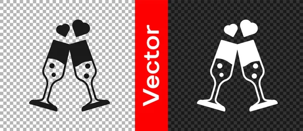 Black Glass Champagne Icon Isolated Transparent Background Happy Valentines Day — Vetor de Stock