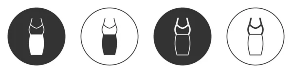 Μαύρη Γυναίκα Φόρεμα Εικονίδιο Απομονώνονται Λευκό Φόντο Πινακίδα Ρούχων Κουμπί — Διανυσματικό Αρχείο