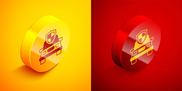 Isometric Car Insurance Icon Isolated Orange Red Background Insurance Concept — Stock Vector