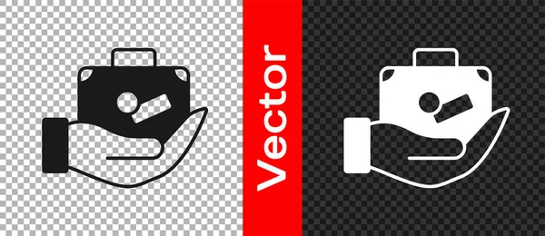 Black Travel Suitcase Hand Icon Isolated Transparent Background Traveling Baggage — Vetor de Stock