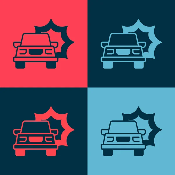 Pop Art Car Accident Icon Isolated Color Background Insurance Concept — Vetor de Stock