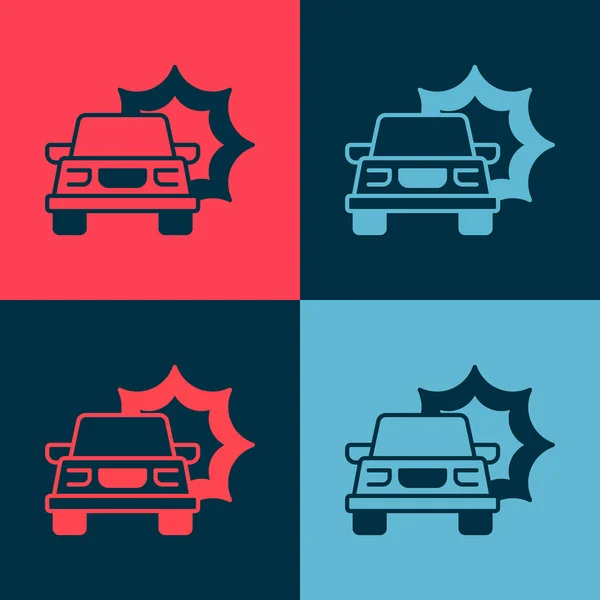 Pop Art Icono Accidente Coche Aislado Fondo Color Concepto Seguro — Vector de stock