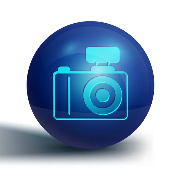 白い背景に隔離された青の写真カメラアイコン フォトカメラ デジタル写真 青い丸ボタン ベクトル — ストックベクタ
