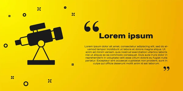 Icône Télescope Noir Isolée Sur Fond Jaune Outil Scientifique Élément — Image vectorielle