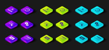 Set Project team base Search job Human with gear Work time and Employee hierarchy icon. Vector.