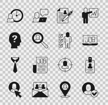 İşçi Kimlik Rozeti Arama Görevi Arama süresi ve simgesi için büyüteçleri ayarla. Vektör.