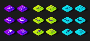 Masa lambası ofis masası Kol Koltuğu Gardırobu ve Büyük boy ayna simgesini ayarla. Vektör.