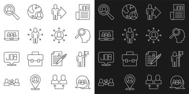 Hat Proje Üs Adamı 'nın elinde arama işi lideri için bayrak büyüteci var. Çok görevli yönetici yöneticisi çalışıyor ve simge oluşturuluyor. Vektör.