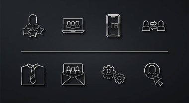 Üretici İnsan Kravat Değiştirme Çizgisi 'ni Dişli Proje Üs İşçisi ve Arama Görev simgesi ile İnsan olarak ayarla. Vektör.