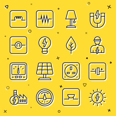 Hat güneş enerjisi paneli DC voltaj kaynağı Elektrik Masası lambası yaratıcı ışık fikri Ohmmetre indüktörü elektronik devre ve Yaprak Eko sembol ikonu. Vektör.