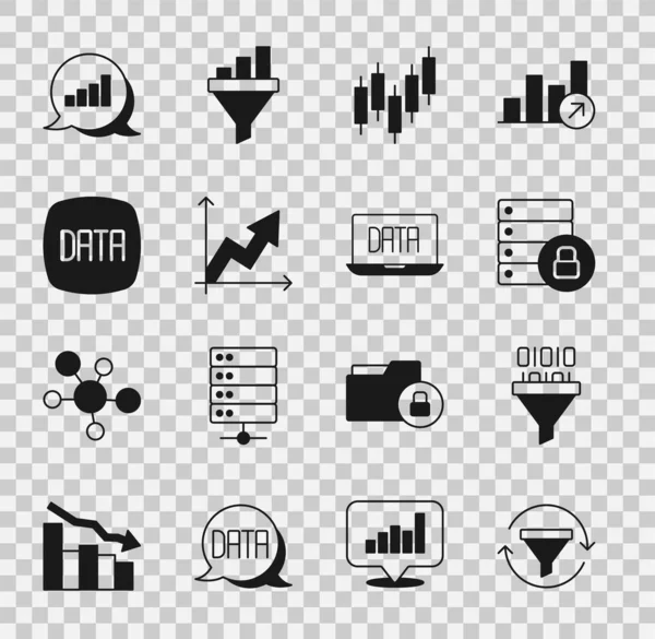 Set Sales Funnel Chart Binary Code Server Security Padlock Browser — Stockvector