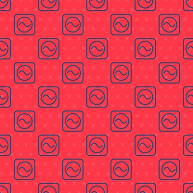 Blue line AC voltage source symbol icon isolated seamless pattern on red background. Alternating current symbol. Vector.