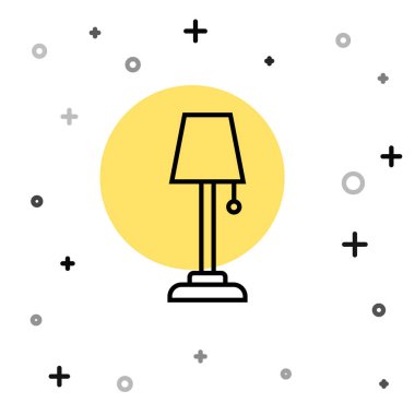 Siyah çizgi yer lambası simgesi beyaz arkaplanda izole edildi. Rastgele dinamik şekiller. Vektör.