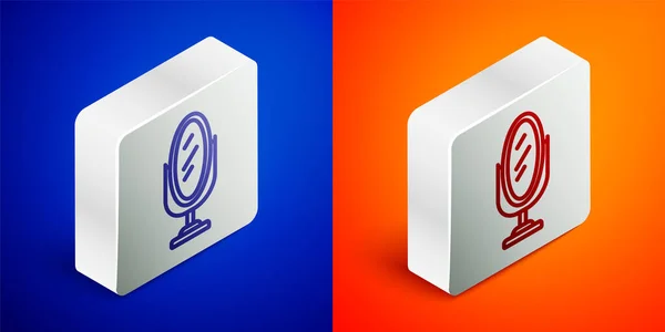 Isometric Line Mirror Icon Isolated Blue Orange Background Silver Square — ストックベクタ