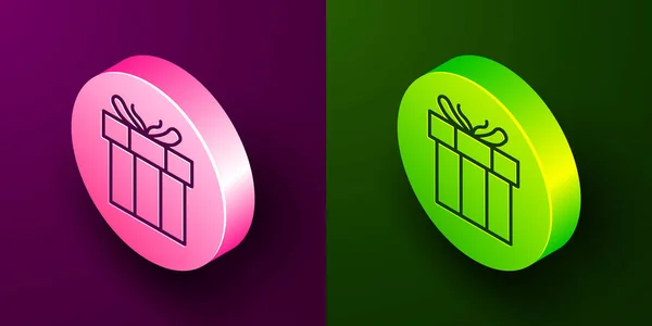 Isometric Line Gift Box Icon Isolated Purple Green Background Valentines — Stock Vector