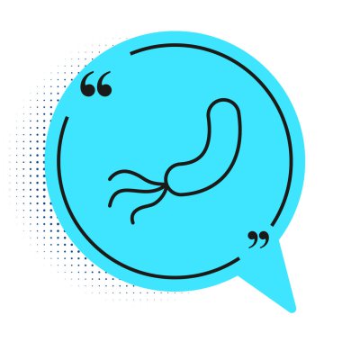 Siyah çizgi bakteri simgesi beyaz arkaplanda izole edildi. Bakteriler ve mikroorganizmalar, sebep olan mikroorganizma hastalıkları, hücre kanseri, mikrop, virüs, mantar. Mavi konuşma balonu sembolü. Vektör.