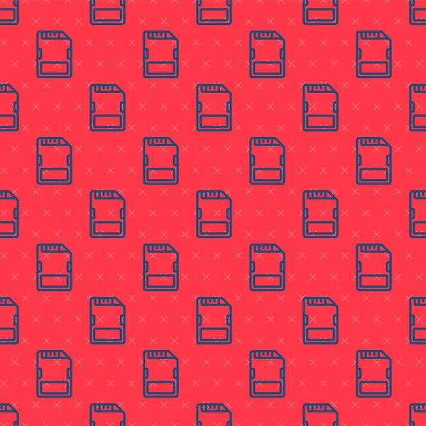 Blue Line Card Icon Isolated Seamless Pattern Red Background Memory — Stok Vektör