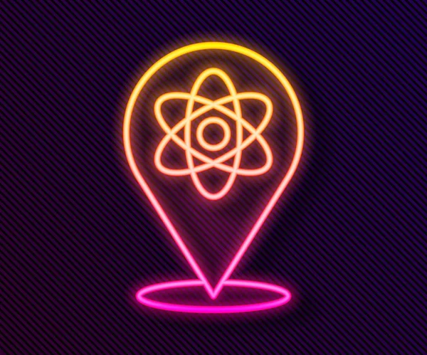 Ligne Lumineuse Néon Icône Atome Isolée Sur Fond Noir Symbole — Image vectorielle
