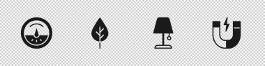 Elektrik sayacı Yaprak Eko sembolü masa lambası ve mıknatıs simgesini ayarla. Vektör.