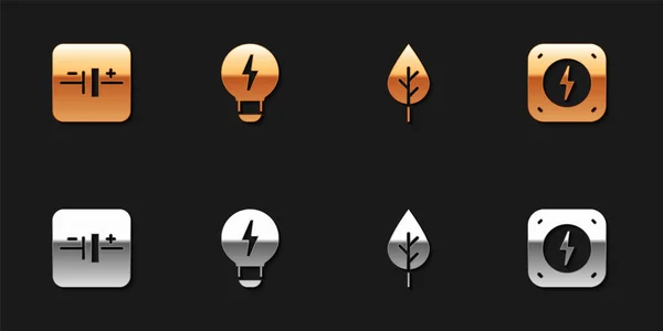 Set Voltage Source Creative Lamp Light Idea Leaf Eco Symbol — Archivo Imágenes Vectoriales
