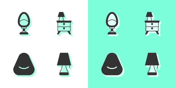Set Table Lamp Armchair Pouf Nightstand Icon Vector — 스톡 벡터