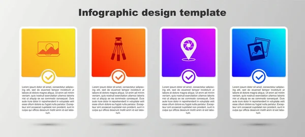 Set Photo Retoucheren Statief Camera Rolluik Frame Bedrijfsinfographic Sjabloon Vector — Stockvector