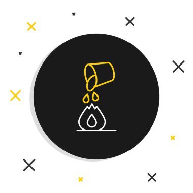 Beyaz arka planda izole edilmiş bir ateş ikonunu söndüren çizgi suyu kovası. Renkli taslak konsepti. Vektör.