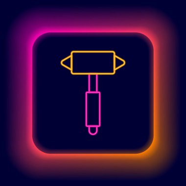 Parlayan neon hattı itfaiyeci balta simgesi siyah arka planda izole edildi. Yangın baltası. Renkli taslak konsepti. Vektör.