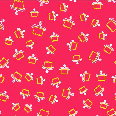 Line Hanger wardrobe icon isolated seamless pattern on red background. Clean towel sign. Cloakroom icon. Clothes service symbol. Laundry hanger. Vector.