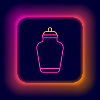 Parlayan neon hattı Cenaze Vazosu simgesi siyah arkaplanda izole edildi. Yakma ve gömme kapları, kolumbaryum vazolar, küllü kavanozlar ve kaplar. Renkli taslak konsepti. Vektör.