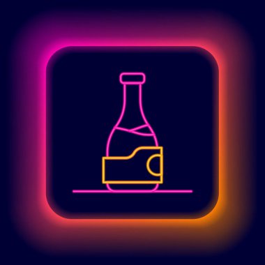 Parlayan neon hattı. Siyah arka planda izole edilmiş şarap ikonu. Renkli taslak konsepti. Vektör.