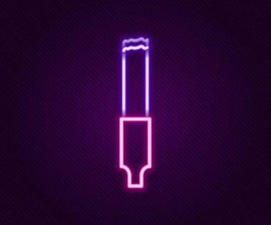 Parlayan neon hattı sigara simgesi siyah arkaplanda izole edildi. Tütün tabelası. Sigara içme sembolü. Renkli taslak konsepti. Vektör.